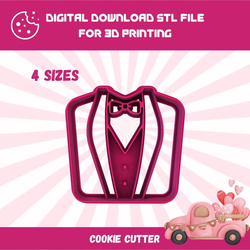 Cutty clay stl groom wedding suit cookie cutter, 4 sizes stl file for 3d printing