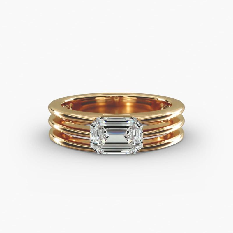 Gold Ridged Dome Solitaire Engagement Ring