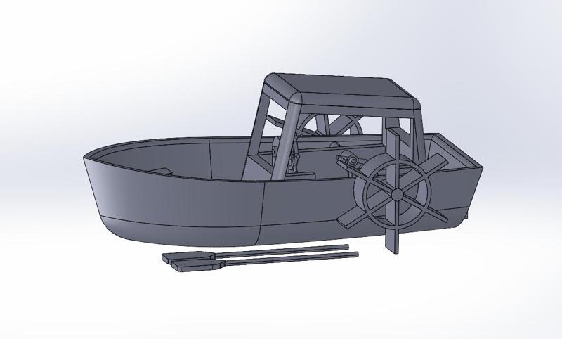 Boat with blades and cabin