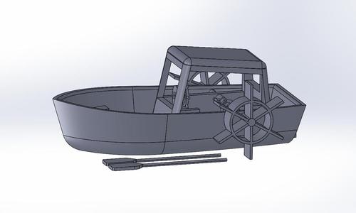 Boat with blades and cabin