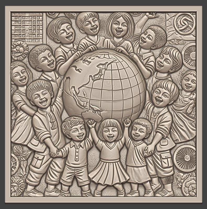 Unity and Joy: Celebrating Global Diversity in Children,Bas-Relief, 3d Print, CNC Stl Model