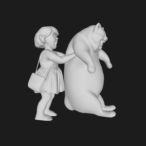 girl and fat cat - girl decorative - funny cat - decoration fat cat - cute girl