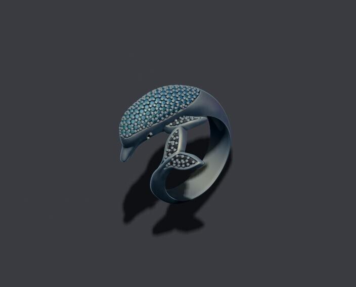 Dolphin ring with gems 3D print model