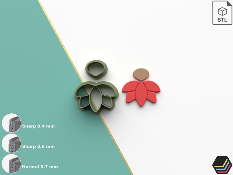 Polymer Clay Cutters Lotus J1 | 5 Size 3 Cutter Versions | Floral Cutter | Digital Files for 3D Printing