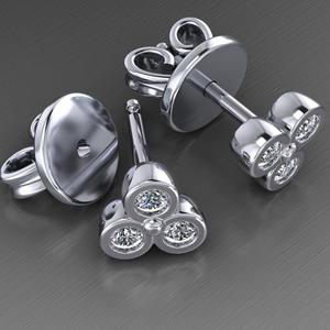 Printable Triple Earrings  3 stones x 2mm