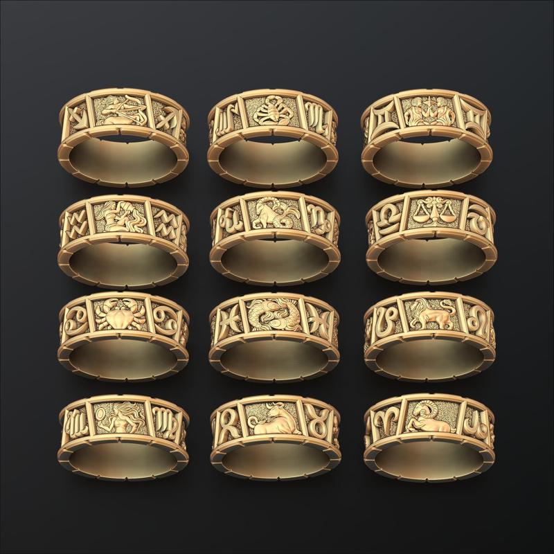 Zodiac Horoscope Rings v2 Set Pack Collection 3D print models