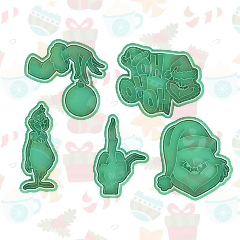 Christmas Grinch cookie cutter set of 5