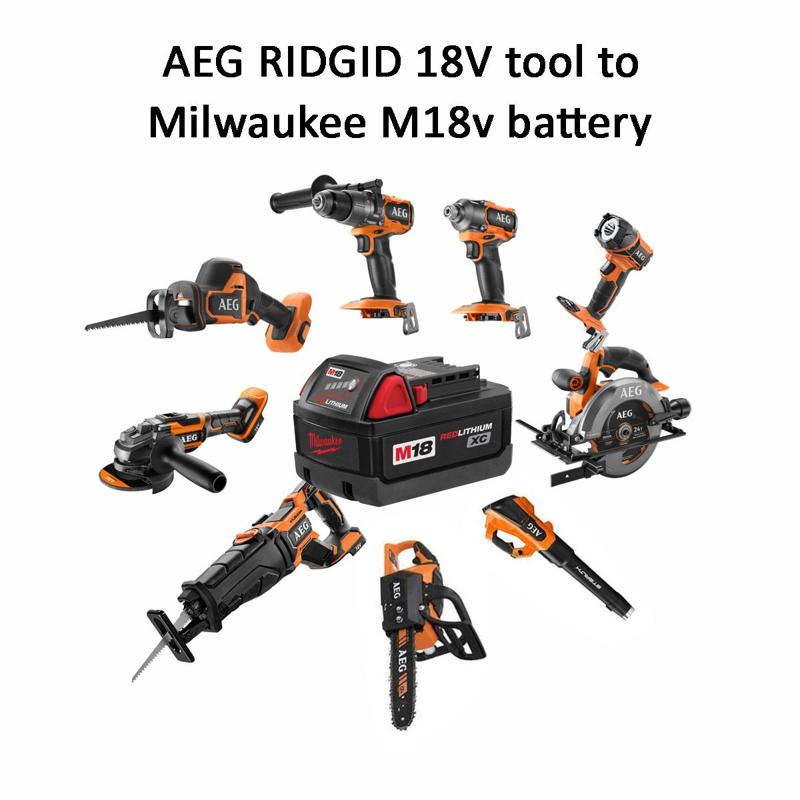 Milwaukee M18  battery to 18V RIDGID AEG tool