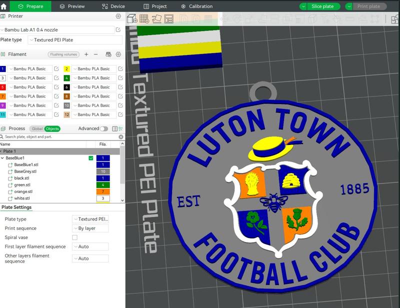 Premier League Luton Town keychan badge printable and renderable