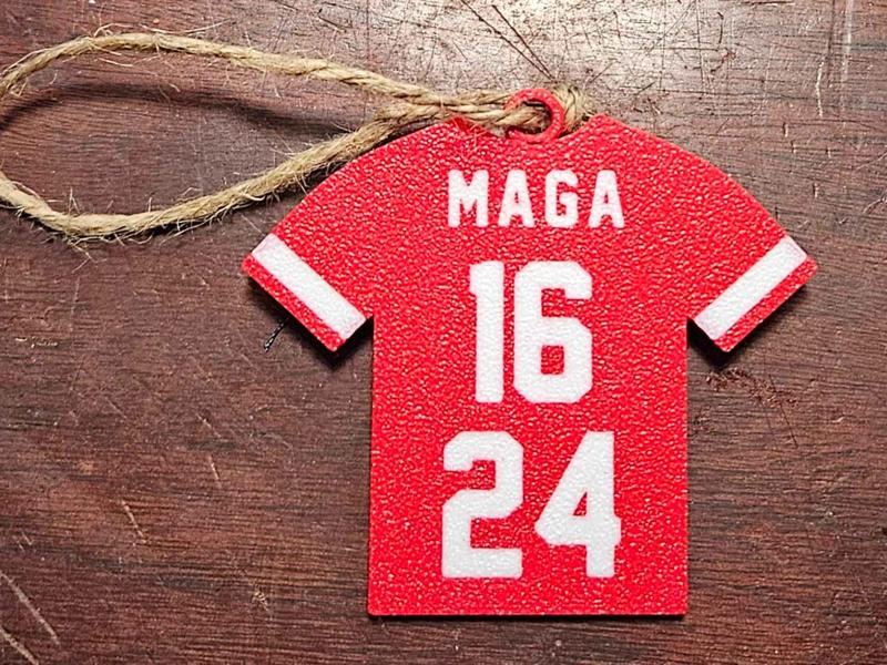 Trump MAGA 16 24 jersey Christmas ornament