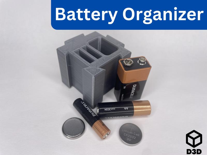 3V Coin Cell, AAA, AA, or 9V Battery Organizer (Modular Dovetail Organization System)