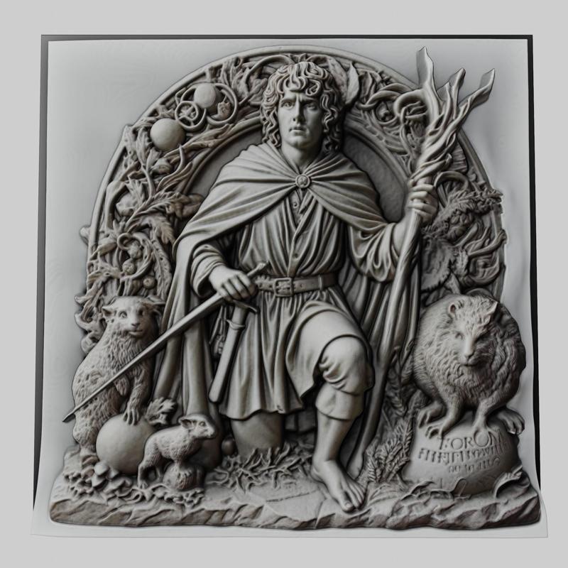 Lord of Rings Pippin Took 3d printer relief medallion stone tablet obj stl