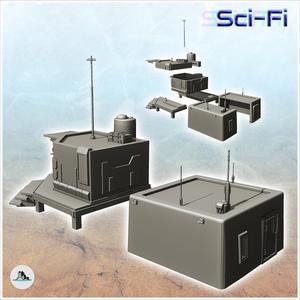 Set of two futuristic houses with flat roof and electronic doors (20) - Future Sci-Fi SF Post apocalyptic Tabletop Scifi Wargaming Planetary exploration RPG Terrain