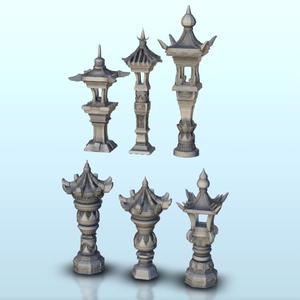 Set of six Chinese scuplt lamps 2 - Asia Terrain Clash of Katanas Tabletop RPG terrain China Korea