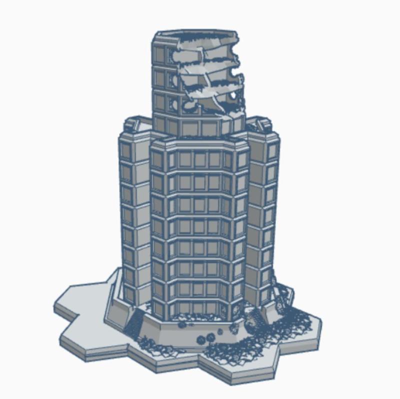 Ruined Corporate HQ Tower with Hex Base SFRHB047