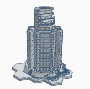 Ruined Corporate HQ Tower with Hex Base SFRHB047
