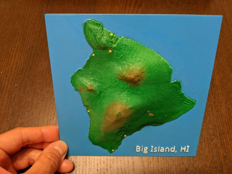Big Island Hawaii 3D topo relief map