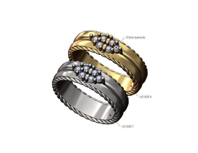 Diamond crown cluster split braided rope sides ring US sizes 7 8 3D print model