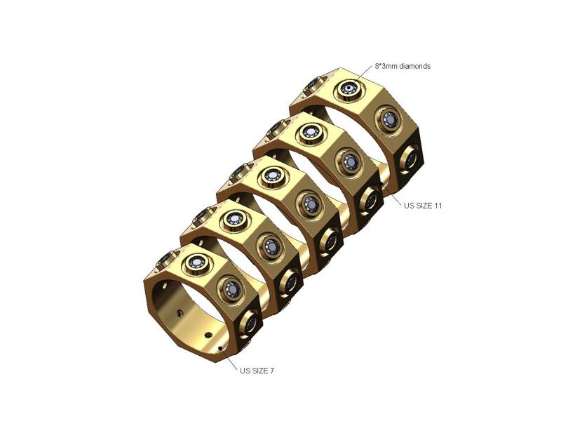 Bezel set 3mm diamond faceted ring Us sizes 7to11 3D print model