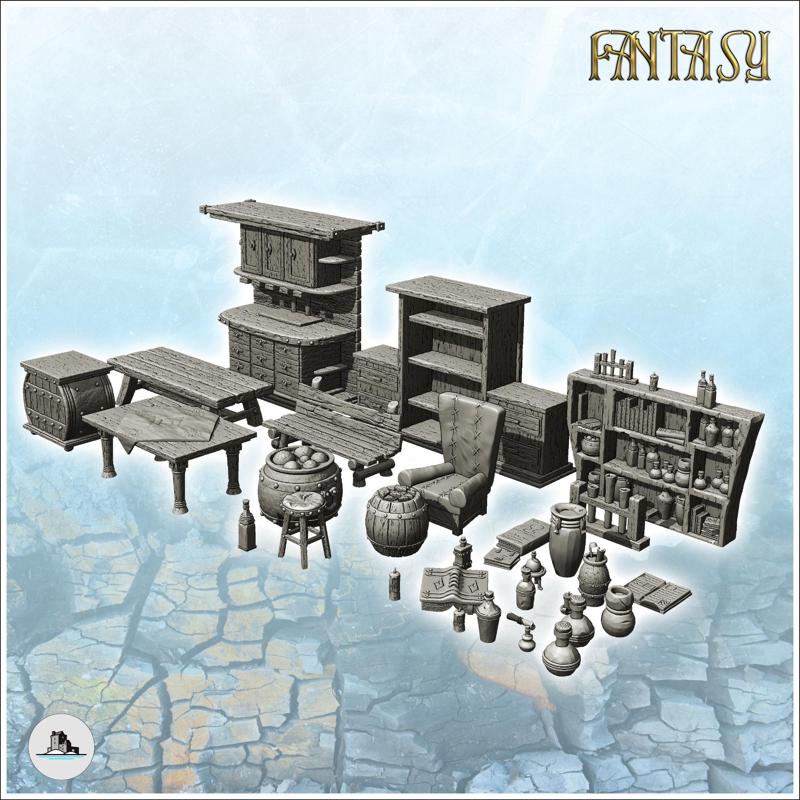 Potions store interior set with cauldrons and vials (4) - Medieval Gothic Feudal Old Archaic Saga 28mm 15mm