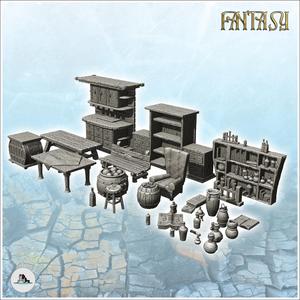 Potions store interior set with cauldrons and vials (4) - Medieval Gothic Feudal Old Archaic Saga 28mm 15mm
