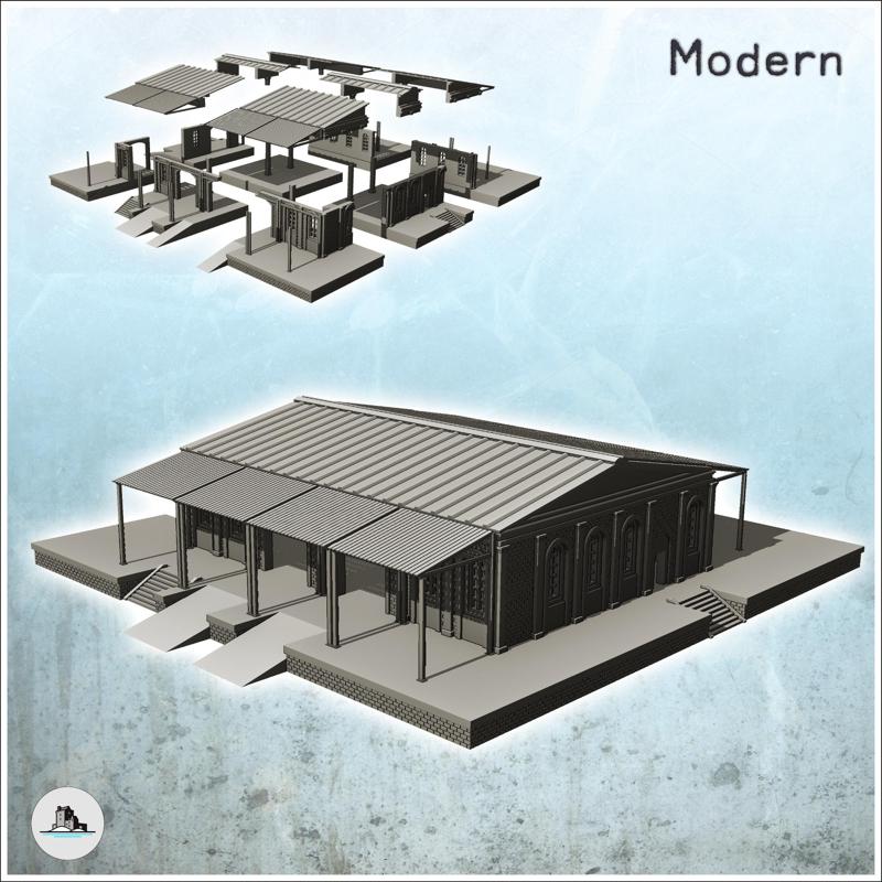 Platform shed with access ramps and awnings (16) - Modern WW2 WW1 World War Diaroma Wargaming RPG Mini Hobby