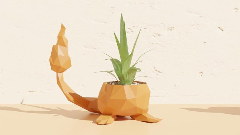 Charmander Low Poly - Pokemon Pot Plant