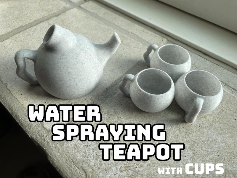 Water spraying Teapot with cups