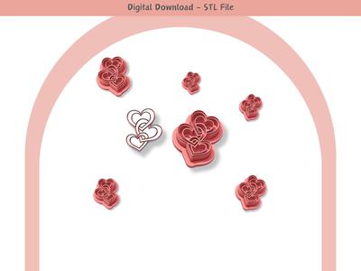 3 Love Hearts Clay Cutter for Polymer Clay | Digital STL File | Clay Tools | 5 Sizes Clay Cutters, 2 Cutter Versions