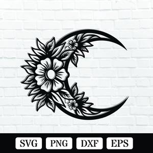 Floral Moon Shape Laser Cut SVG