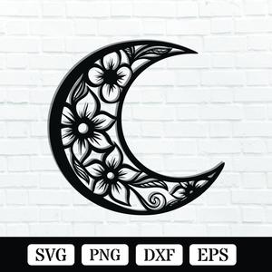Floral Moon Metal Wall Art Laser Cut Files