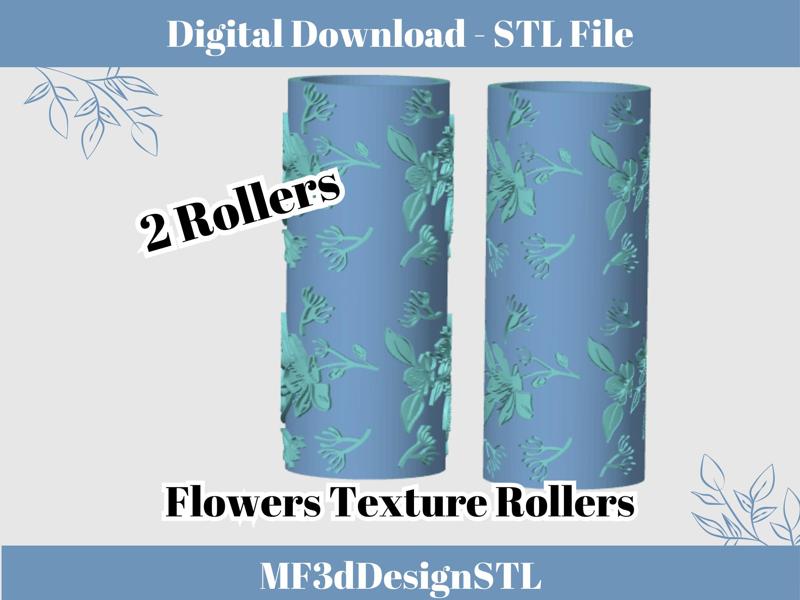 Flowers Texture Roller Digital STL File for Polymer Clay | Seamless | DIY Jewelry and Cookie Making Tool