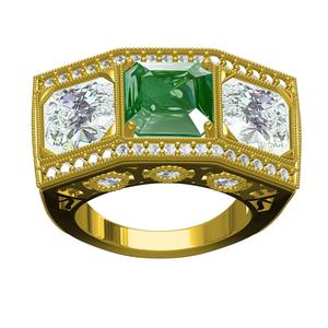 Triple Emerald Vintage Engagement Ring for Women