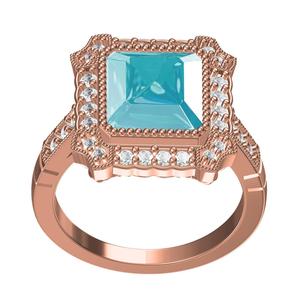 Emerald Cut Blue Topaz Diamond Cathedral Ring