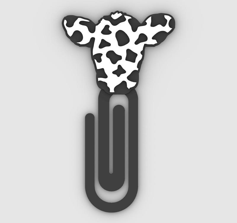cow head with cow texture - Paper clip, bookmark - 3MF pre-painted , STL