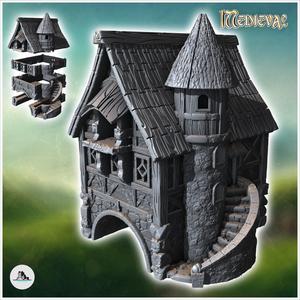 Medieval house with arched passage and circular staircase (35) - Medieval Fantasy Magic Feudal Old Archaic Saga 28mm 15mm
