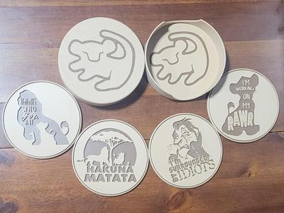 Lion King Coaster Set  4 Designs + Holder with Cap