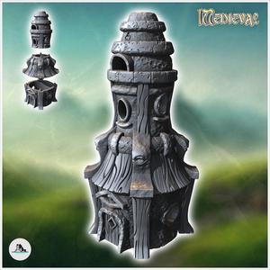 Large medieval tower with wooden door and concave roof and wooden beams (31) - Medieval Fantasy Magic Feudal Old Archaic Saga 28mm 15mm