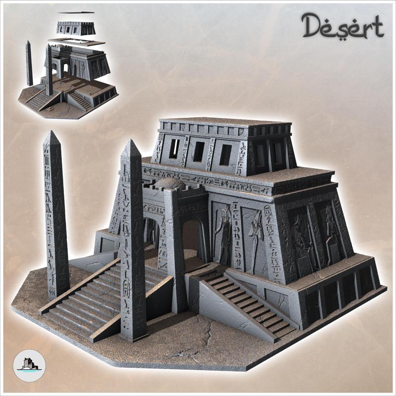 Egyptian Temple with Double Obelisk and Multiple Access Stairs (16) - Canyon Sandy Landscape 28mm 15mm RPG DND Nomad Desertland African
