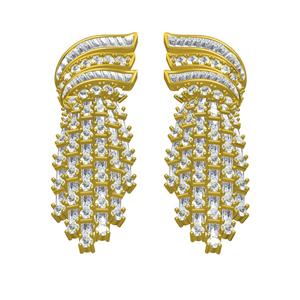 Round and Baguette Diamond Long Dongle Earring