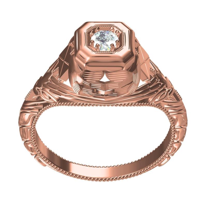 Unique Single Stone engraving Art Deco Ring