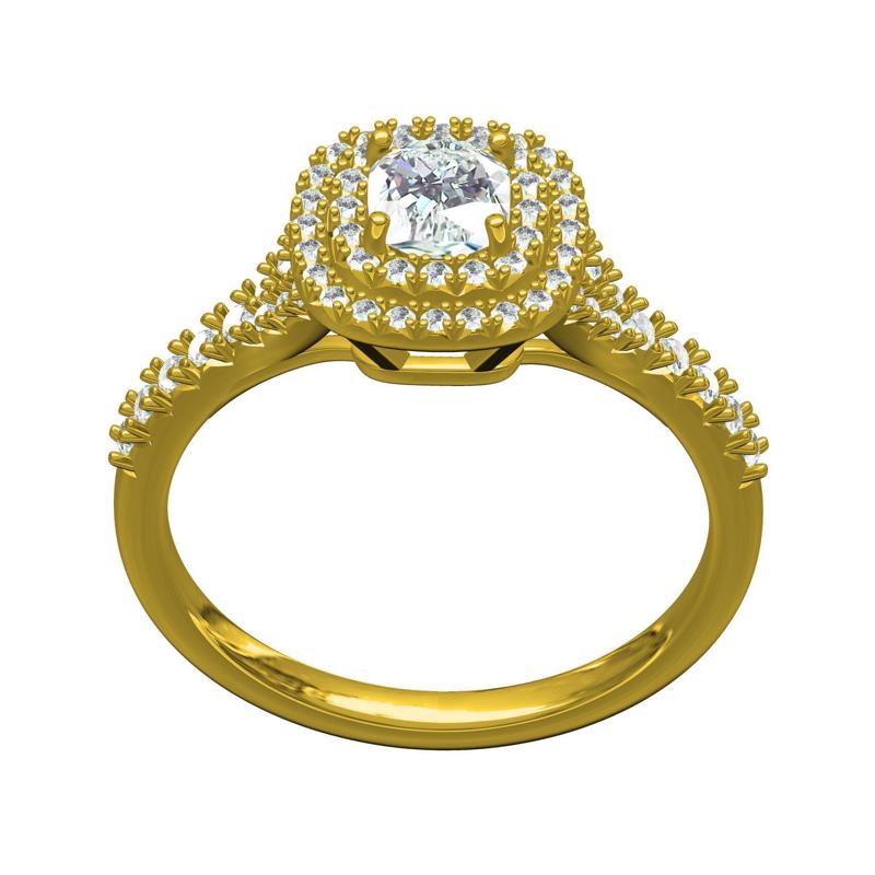 Cushion Stone Double Halo V Cut Setting Engagement Ring