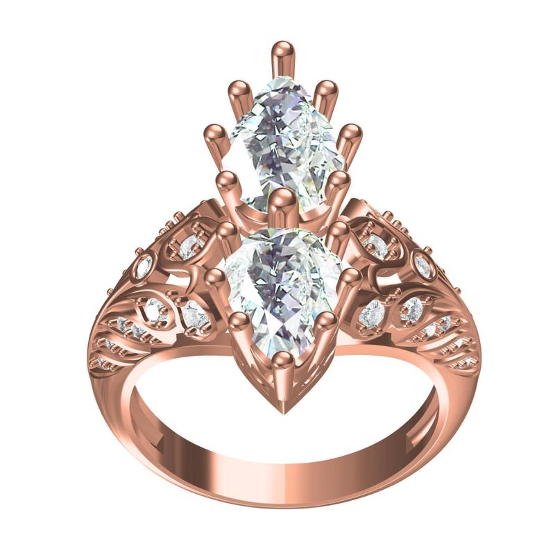 Pear Shape Twin Stone Art Deco Style Ring