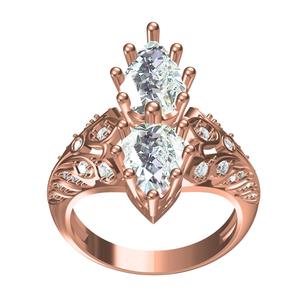 Pear Shape Twin Stone Art Deco Style Ring