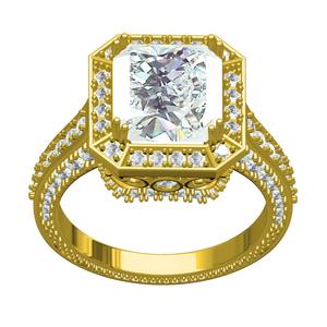 Antique Emerald Stone Round Diamond halo Filigree Ring
