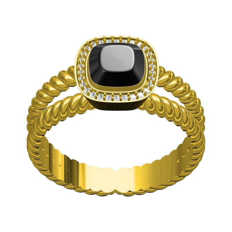 Black Onyx Cushion Halo Rope Shank Ring