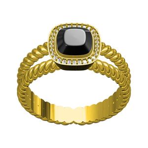 Black Onyx Cushion Halo Rope Shank Ring