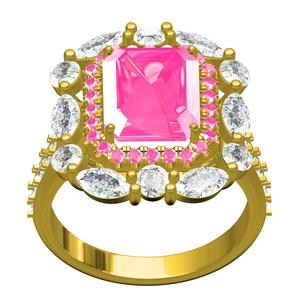Pink Emerald Stone Round and Marquise Diamond Halo Ring