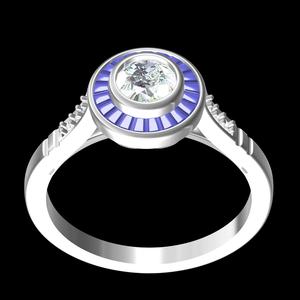 Round Diamond Baguette Halo Engagement Ring