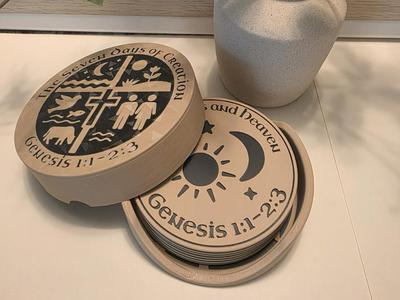 Seven days of creation coaster set
